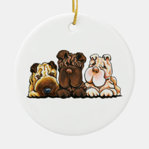 3 Chinesen Shar Pei Keramikornament