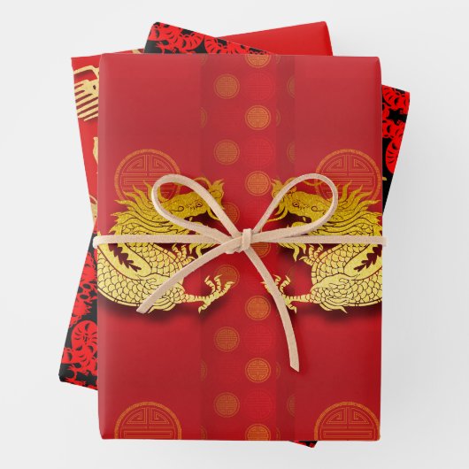 3 Chinesischer Drachenpapierschnitt Jahr WPFS Geschenkpapier Set (Beispiel)