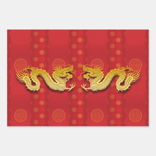 3 Chinesischer Drachenpapierschnitt Jahr WPFS Geschenkpapier Set (Vorderseite)
