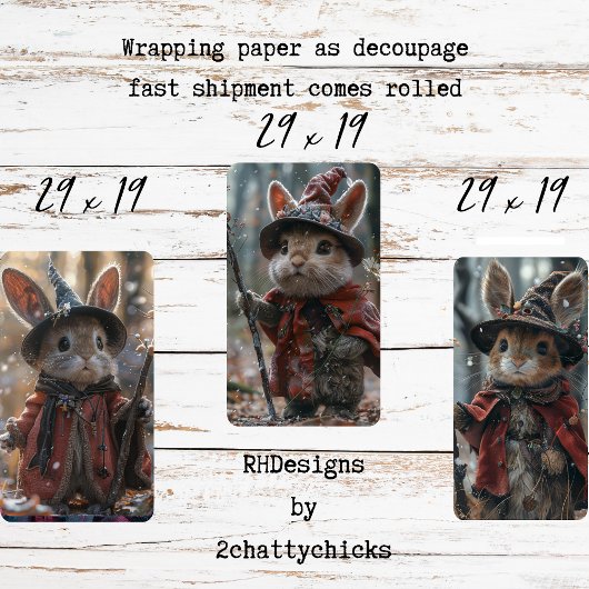 3 Christmas Country Mäuse Decoupage Geschenkpapier Set