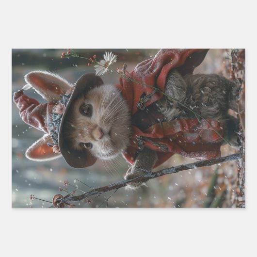 3 Christmas Country Mäuse Decoupage Geschenkpapier Set (Vorderseite 3)