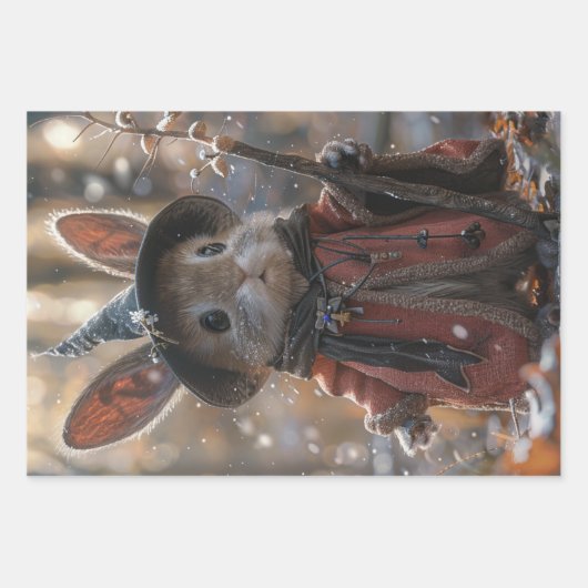 3 Christmas Country Mäuse Decoupage Geschenkpapier Set (Vorderseite)