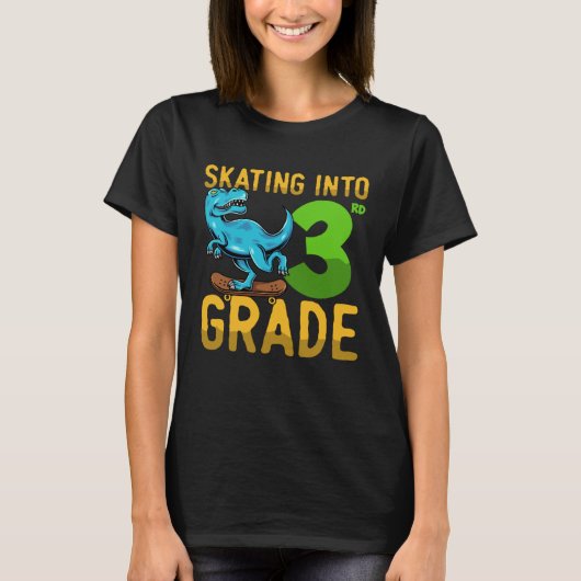 3 Class Dinosaur Skateboard Last First Day School  T-Shirt (Vorderseite)