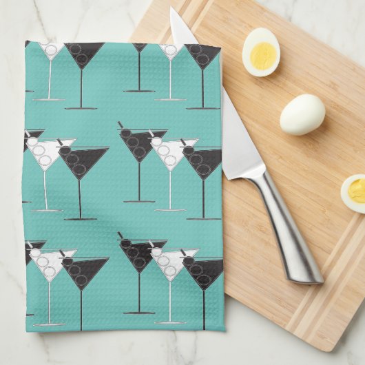 3 Cocktails B&W Martinis aqua - Bar Küchentuch (Viertel Falte)