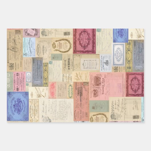 3 Collage Ephemera Sheets Geschenkpapier Set (Vorderseite)