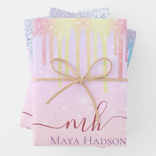 3 Colour Chic Colorful Girl Glitzer Tropfen Geschenkpapier Set (Beispiel)