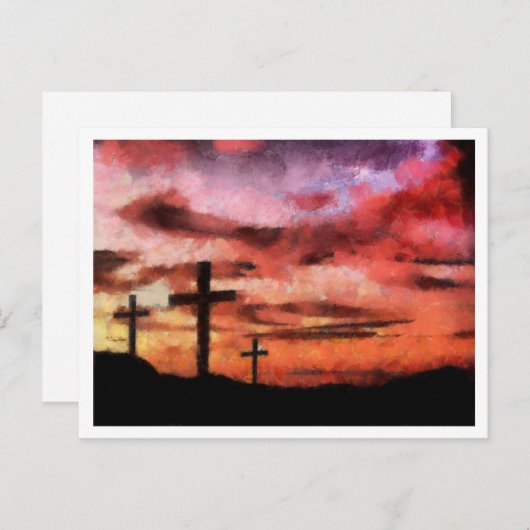3 Crosses Sunset painting Postkarte (Vorne/Hinten)