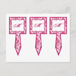 3 Cup Cake Picks Fusia White Damask Lace Print Pat Postkarte
