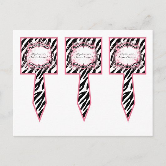 3 Cup Cake Picks Girly Butterfly Zebra Print Patt Postkarte (Vorderseite)