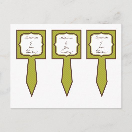 3 Cup Cake Picks Grün/Braun Damast Postkarte (Vorderseite)