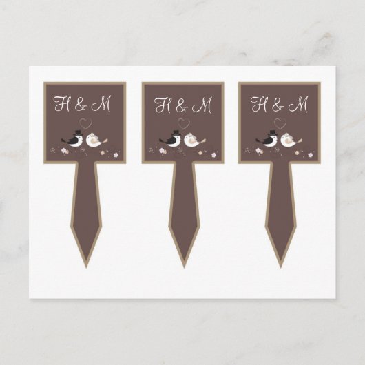 3 Cup Cake Picks Hochzeit Birds Bride Groom Liebe Postkarte (Vorderseite)