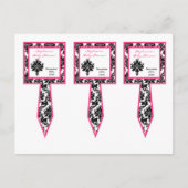 3 Cup Cake Picks Hot Pink Black Damask Einladungspostkarte (Vorderseite)