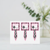 3 Cup Cake Picks Hot Pink Black Damask Einladungspostkarte (Stehend Vorderseite)