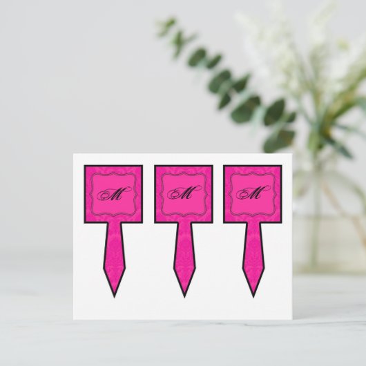 3 Cup Cake Picks Hot Pink Black Damask Spitzen Dru Postkarte (Stehend Vorderseite)