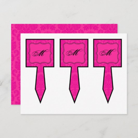 3 Cup Cake Picks Hot Pink Black Damask Spitzen Dru Postkarte (Vorne/Hinten)