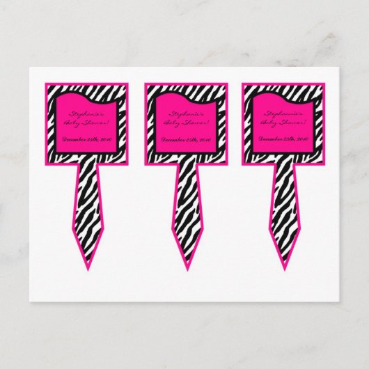 3 Cup Cake Picks Hot Pink Zebra Print Einladungspostkarte (Vorderseite)