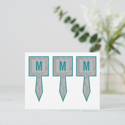 3 Cup Cake Picks Moderne Grau Damasle Spitzenprint Postkarte (Stehend Vorderseite)