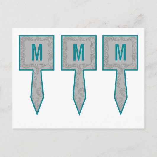 3 Cup Cake Picks Moderne Grau Damasle Spitzenprint Postkarte (Vorderseite)