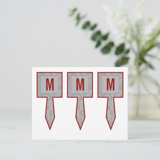 3 Cup Cake Picks Moderne Grau Damasle Spitzenprint Postkarte (Stehend Vorderseite)