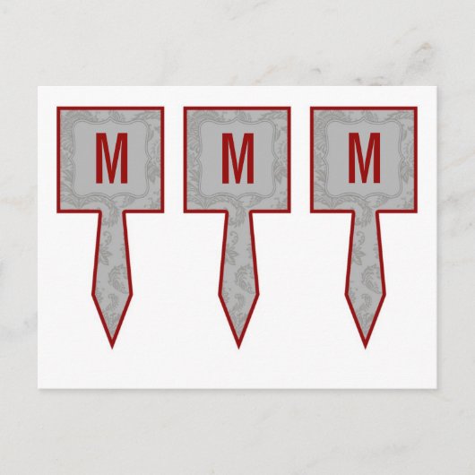 3 Cup Cake Picks Moderne Grau Damasle Spitzenprint Postkarte (Vorderseite)