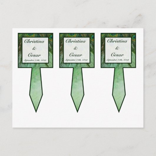 3 Cup Cake Picks Peacock Grüne Federn Postkarte (Vorderseite)