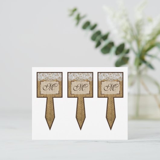 3 Cup Cake Picks Pferdeschuhe auf Burlap Lace Coun Postkarte (Stehend Vorderseite)