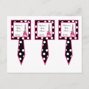 3 Cup Cake Picks Pink Poodle Paris Eiffelturm Einladungspostkarte