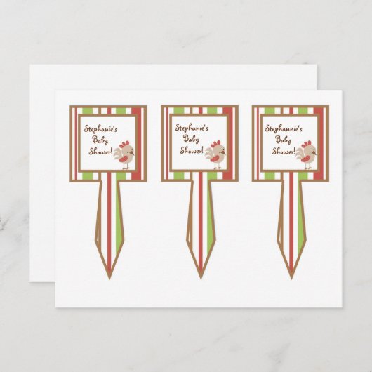 3 Cup Cake Picks Red Stall Farm Rooster Einladungspostkarte (Vorne/Hinten)