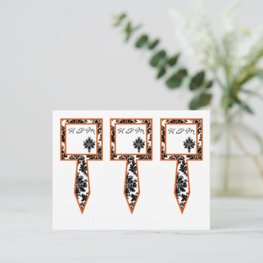 3 Cup Cake Picks Schwarz Orange Damask Spitzen Dru Postkarte (Stehend Vorderseite)