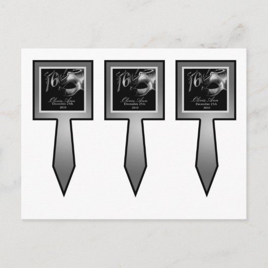3 Cup Cake Picks Sweet 16 Silver Black Party Einladungspostkarte (Vorderseite)