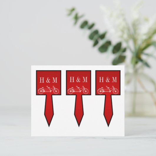 3 Cup Cake Picks Whimsical Crimson Red Double Bike Postkarte (Stehend Vorderseite)