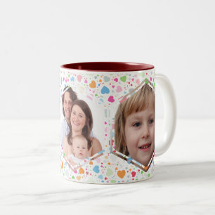 3 Custom Family Foto Hexagon Collage Zweifarbige Tasse