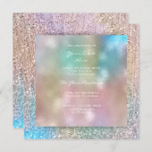 3-D Blue Pink Ombre Tiffany Pastel Crystals Green Einladung (Vorne/Hinten)