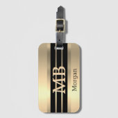 3-D Gold Monogramm/Name, Schwarz/Gold Streifen, Go Gepäckanhänger (Vorderseite Vertikal)