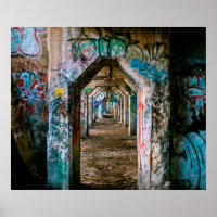 3-D Illusion Graffiti Street Abadnoned Art Poster