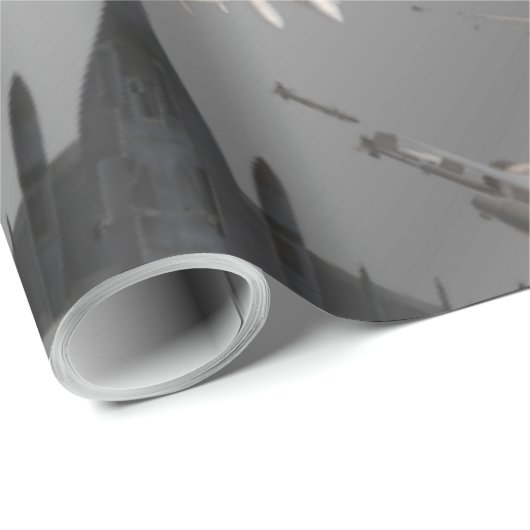 3 D JET-FLUGZEUG gegen Silberhimmel Geschenkpapier (Rolleneckpunkt)