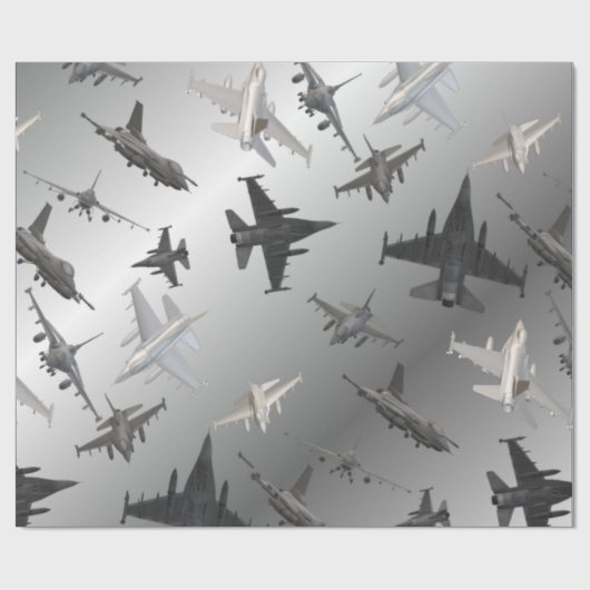 3 D JET-FLUGZEUG gegen Silberhimmel Geschenkpapier (Flach)
