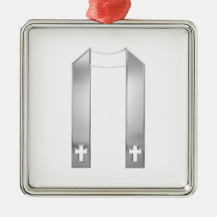 3-D Look Silver Priest's Stole Ornament Aus Metall