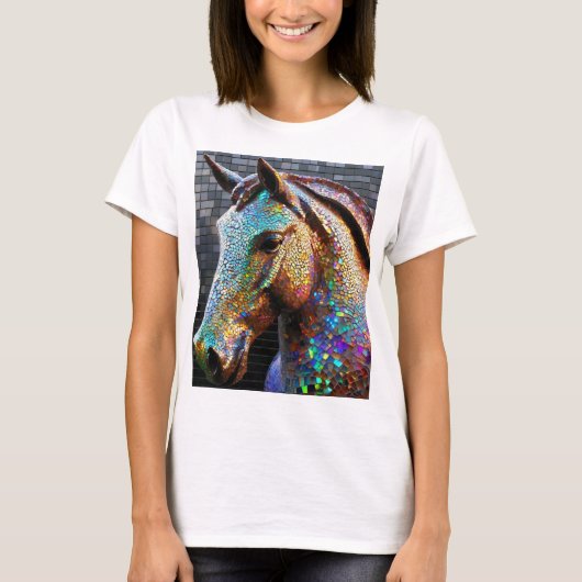 3-d Mosaik Pferdekopf Statue T-Shirt (Vorderseite)