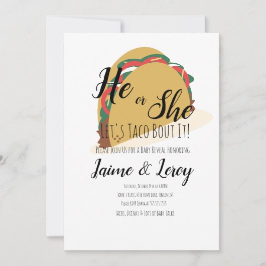 3-D-Taco-Party-Gender-Offenlegung Er oder sie Einl Einladung (Vorderseite)