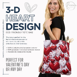 3-D Valentine Heart Design Tote Bag Tasche
