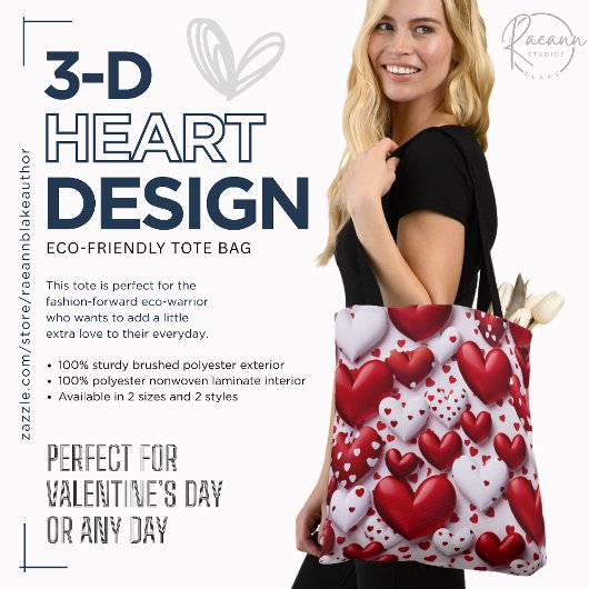3-D Valentine Heart Design Tote Bag Tasche