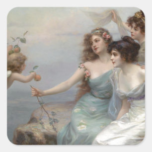 3 Damen und Engel Quadratischer Aufkleber