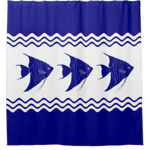 3 Dekoration der Angelfische an der blau-weißen Kü Duschvorhang