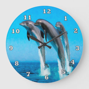 3 Delphin-Uhr Große Wanduhr