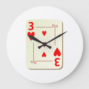 3 der Herz-Spielkarte Große Wanduhr