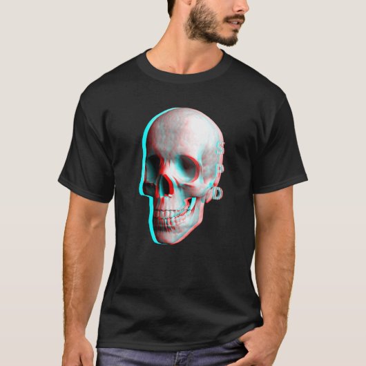 3 Dimensionaler Effekt Blau Rotes Skelett T-Shirt (Vorderseite)