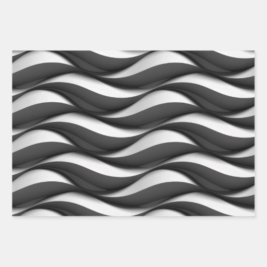 3 Dimensionen Wavy Black and White Muster Geschenkpapier Set (Vorderseite 2)
