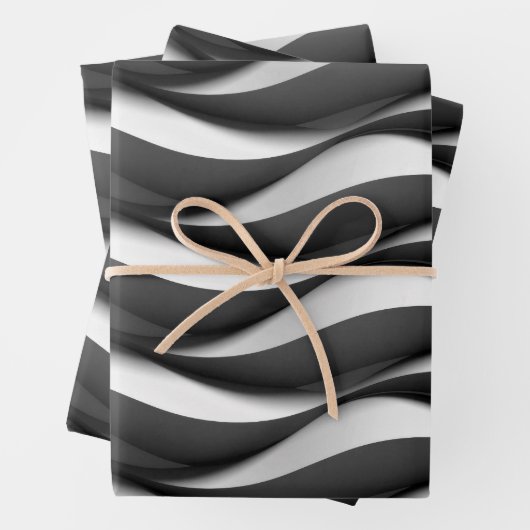 3 Dimensionen Wavy Black and White Muster Geschenkpapier Set (Beispiel)