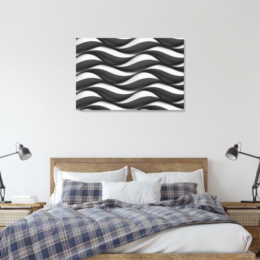 3 Dimensionen Wavy Black and White Muster Leinwanddruck (Insitu (Schlafzimmer))